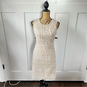 Calvin Klein Zebra Striped Sheath Dress (*10P) Tan and Cream | NWOT *RUNS SMALL